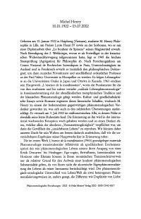 Nachruf auf Michel Henry