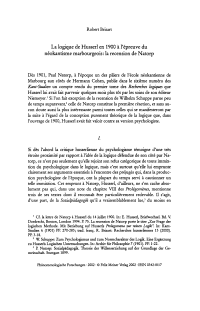 La logique de Husserl en 1900 à l'épreuve du néokantisme marbourgeois: la recension de Natorp 