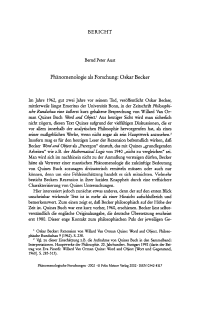 Phänomenologie als Forschung: Oskar Becker