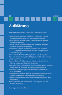 Aufklärung, Band 20: Alexander Gottlieb Baumgarten. Sinnliche Erkenntnis in der Philosophie des Rationalismus Aufklärung, Band 20: Alexander Gottlieb Baumgarten. Sinnliche Erkenntnis in der Philosophie des Rationalismus