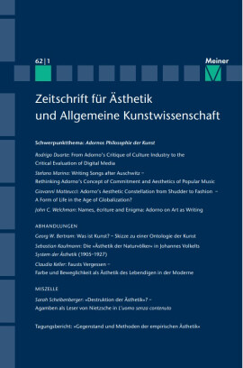Zeitschrift für Ästhetik und Allgemeine Kunstwissenschaft Band 62. Heft 1